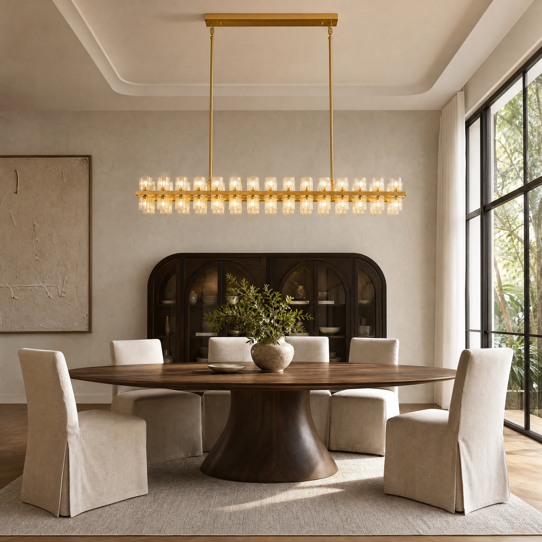54" Crystal Brass Rectangular Chandelier