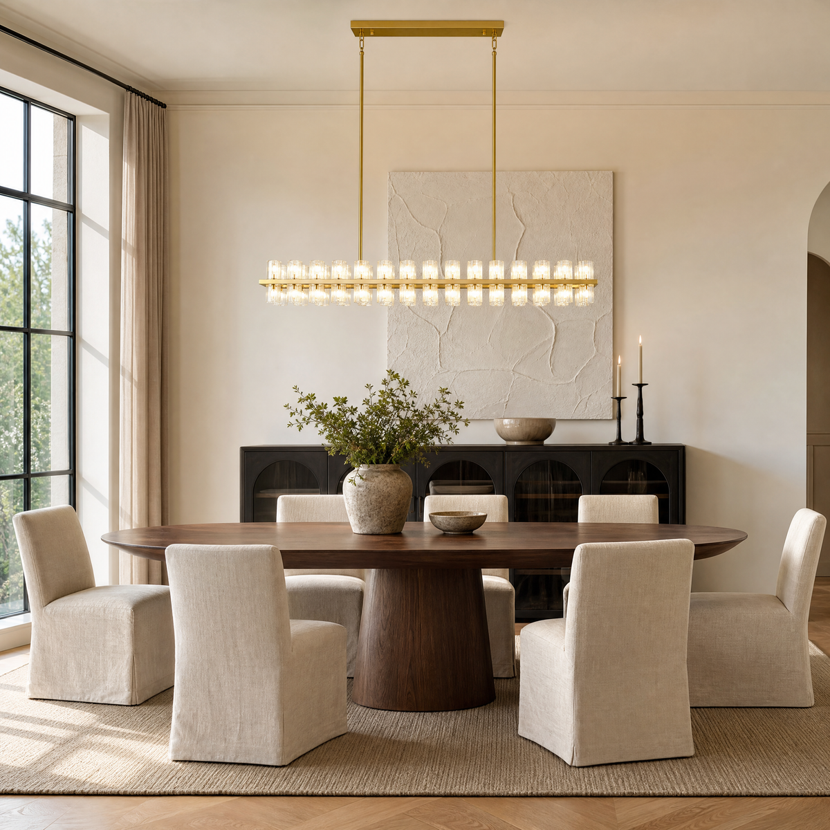 54" Crystal Brass Rectangular Chandelier