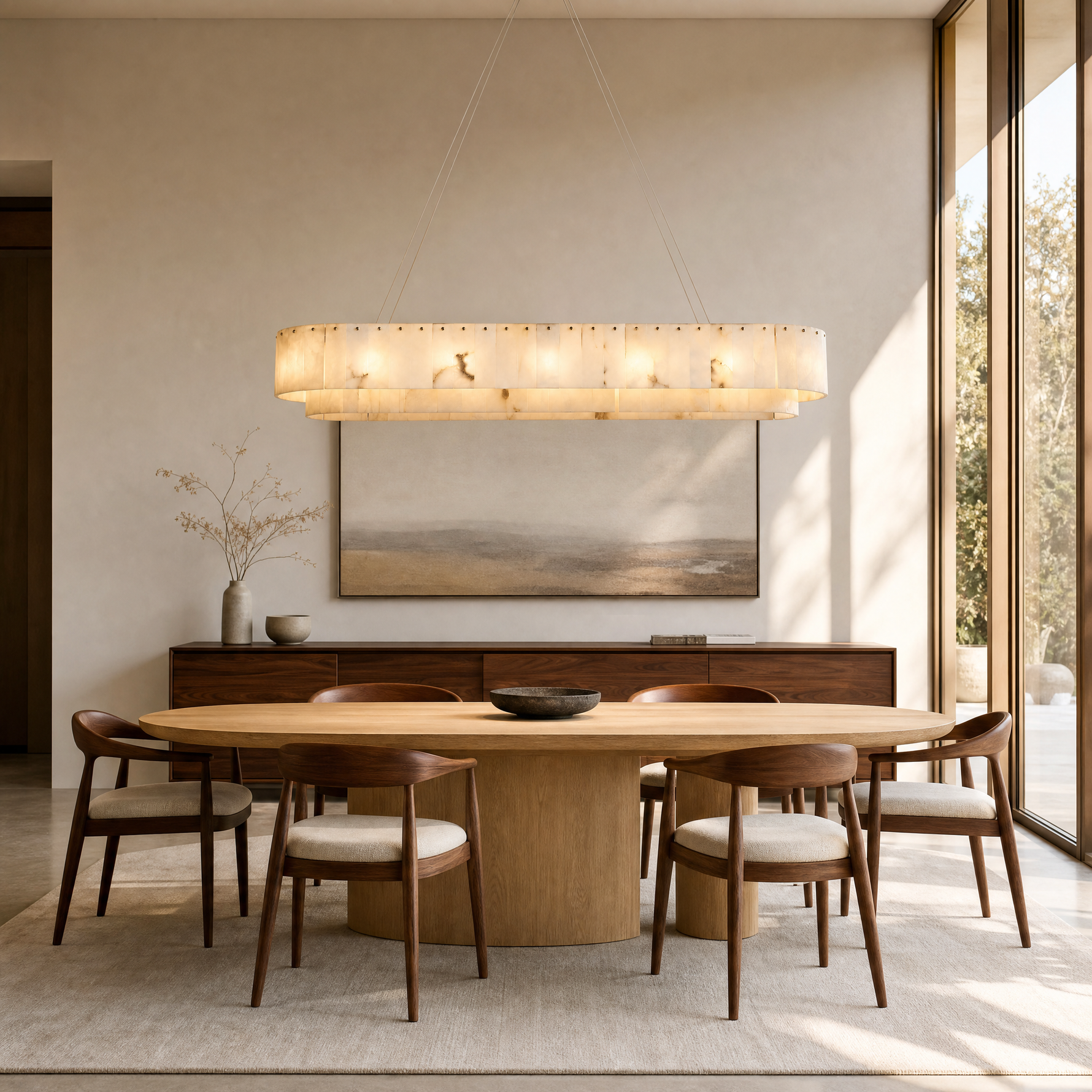 54" Modern Alabaster Linear Chandelier