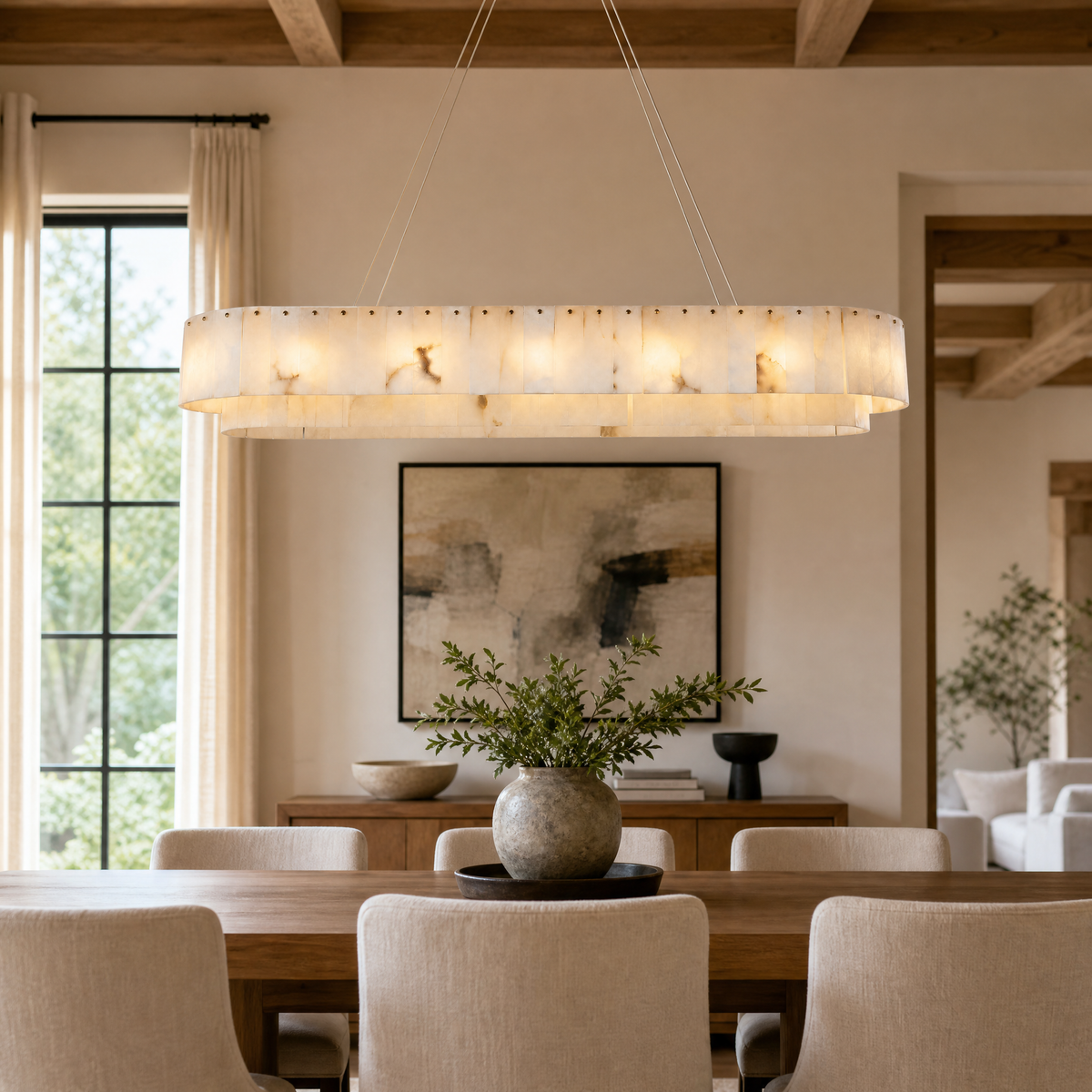 54" Modern Alabaster Linear Chandelier