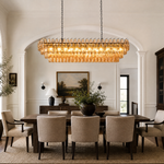 54" Modern Black Rectangular Smoke Amber Glass Chandelier