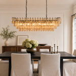 54" Modern Black Rectangular Smoke Amber Glass Chandelier