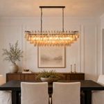 54" Modern Black Rectangular Smoke Amber Glass Chandelier