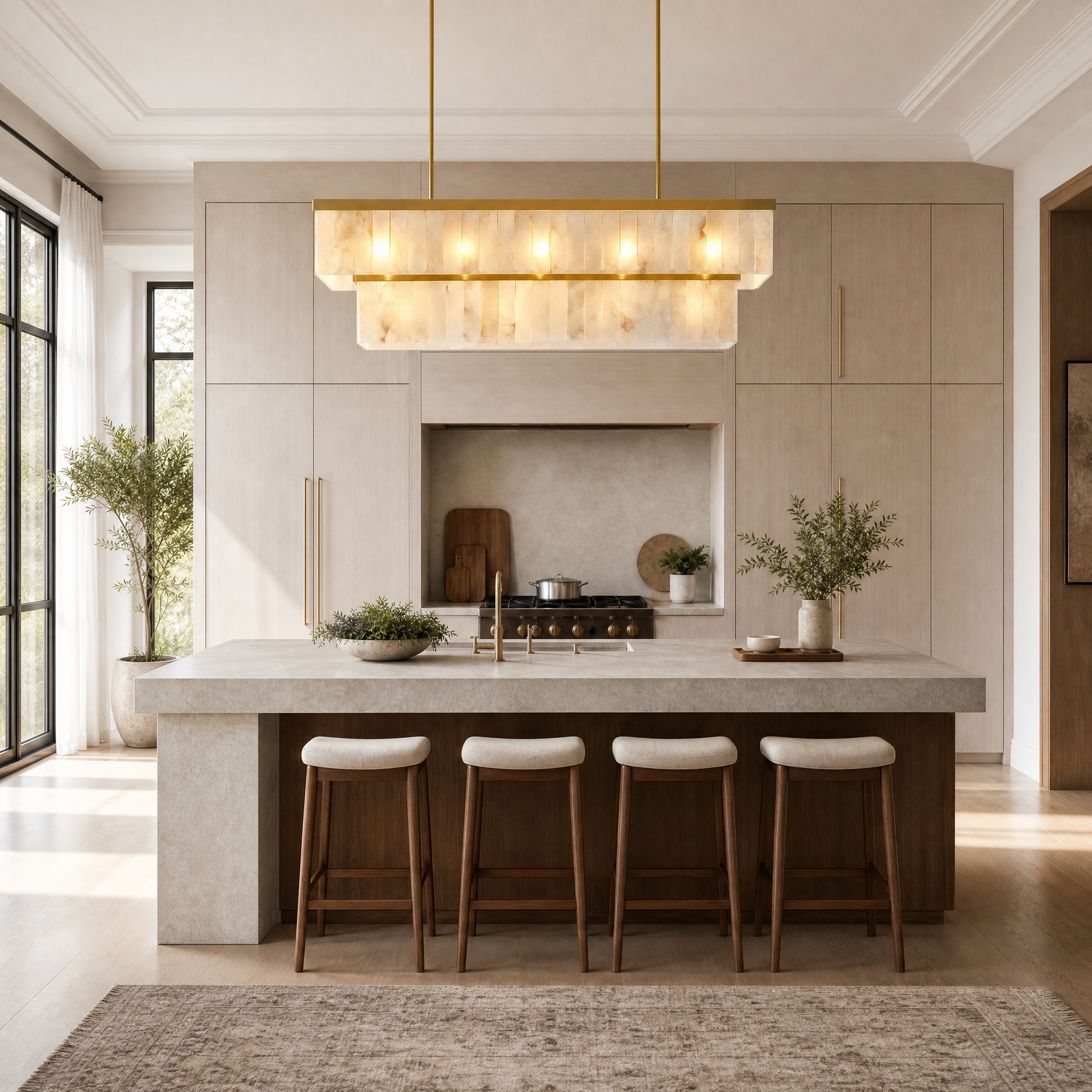 54'' Rectangular Spanish Alabaster 2-Tier Chandelier