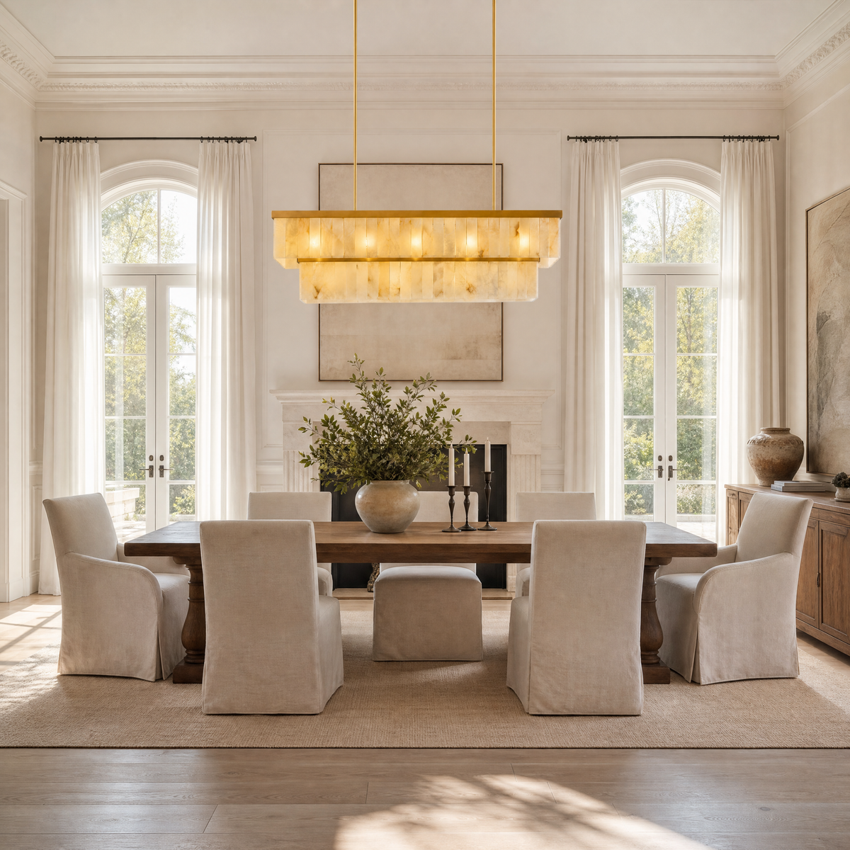54'' Rectangular Spanish Alabaster 2-Tier Chandelier