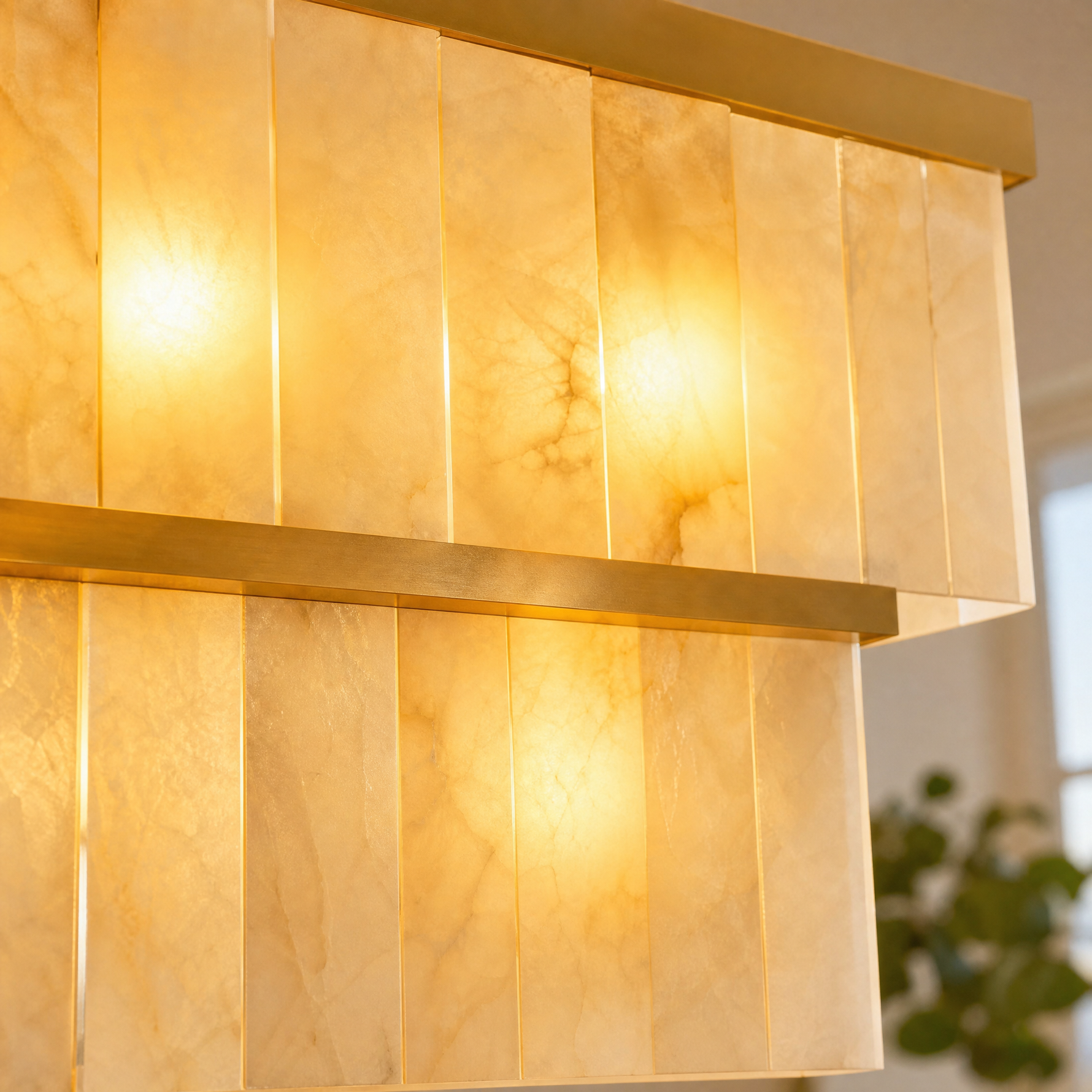54'' Rectangular Spanish Alabaster 2-Tier Chandelier