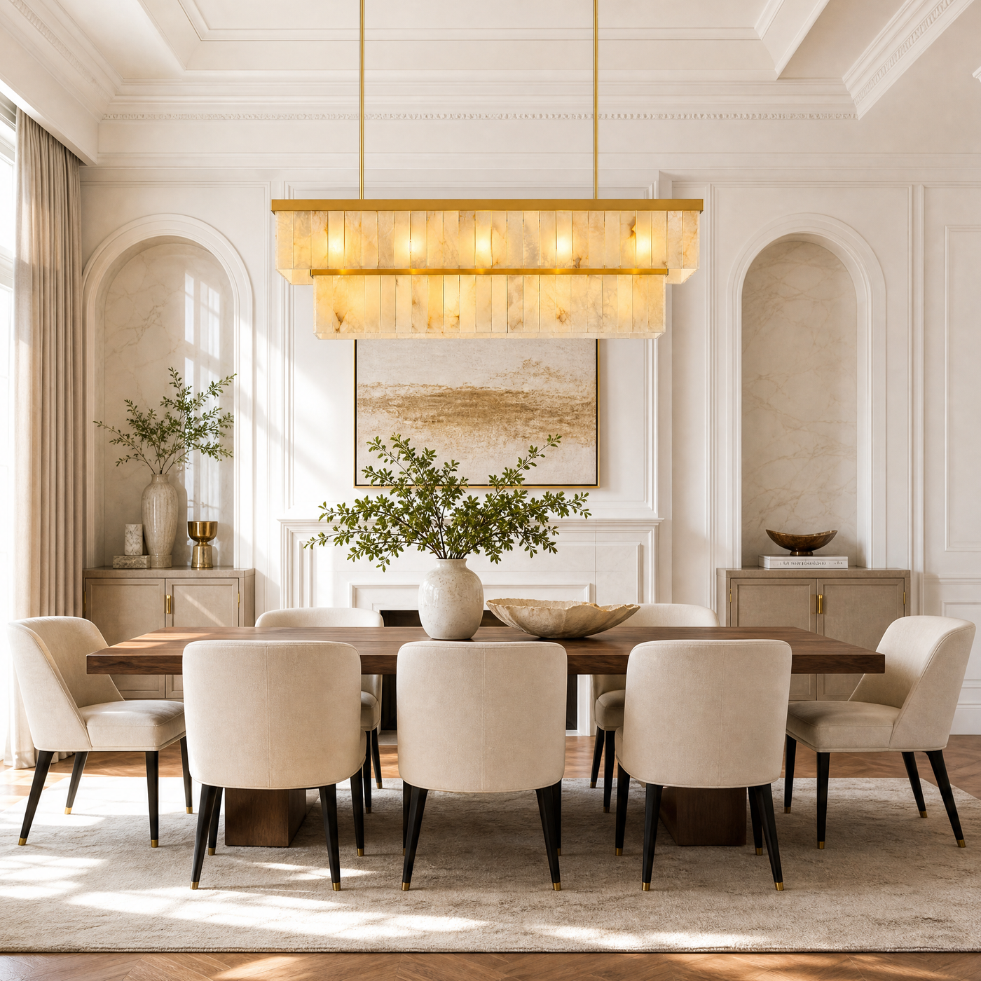 54" 2-Tier Alabaster Linear Chandelier - Gold