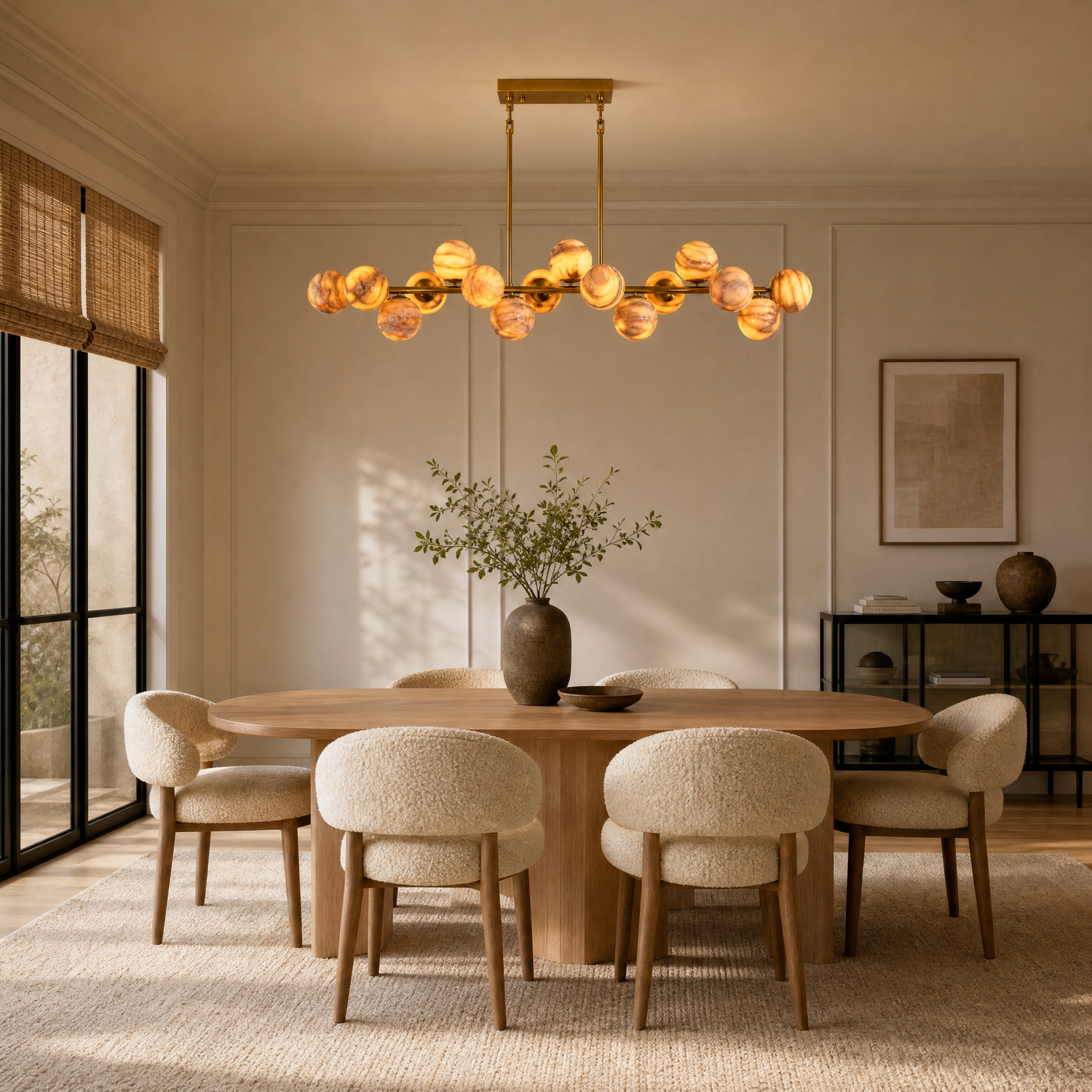 55'' Mid Century Modern Linear Alabaster Sputnik Chandelier