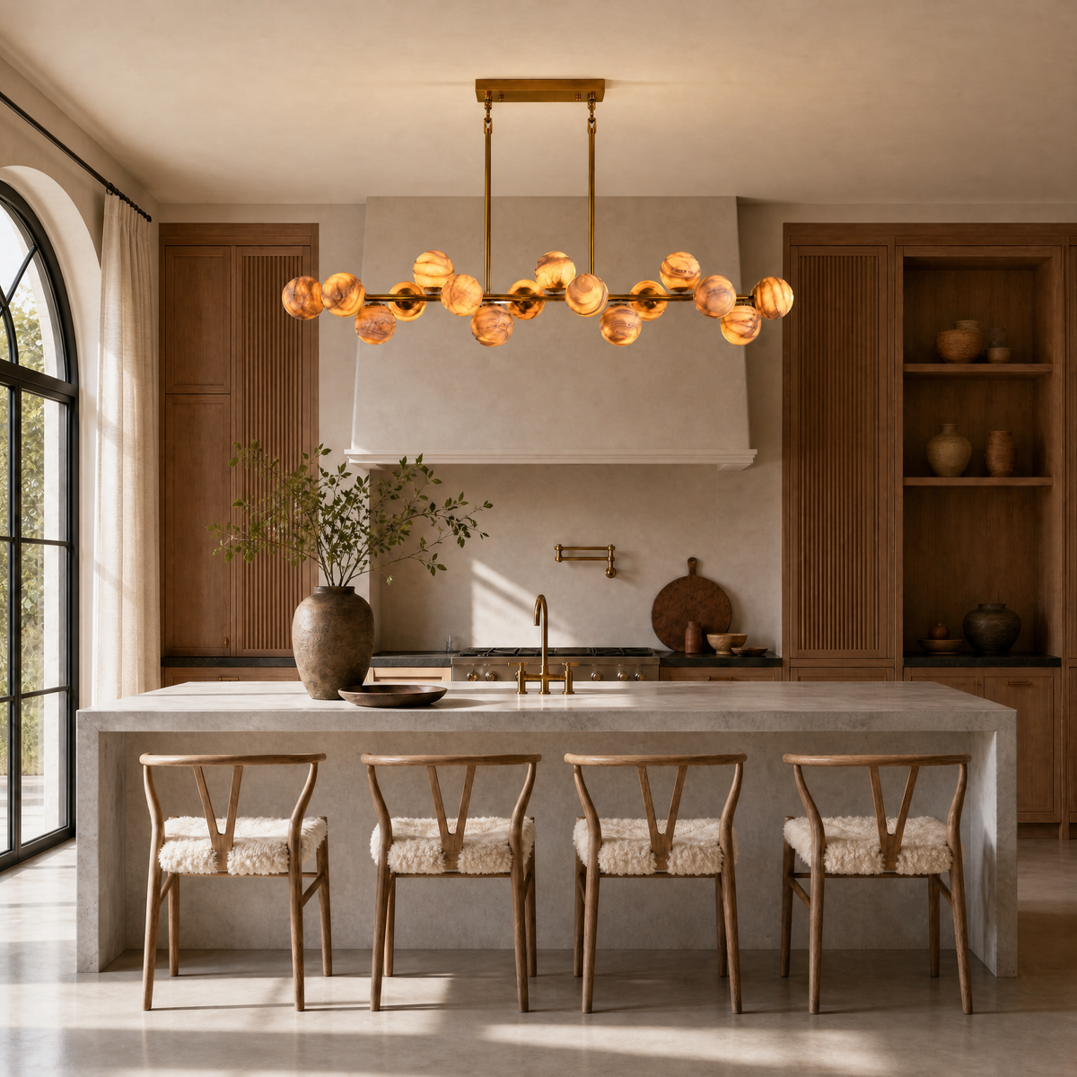 55'' Mid Century Modern Linear Alabaster Sputnik Chandelier
