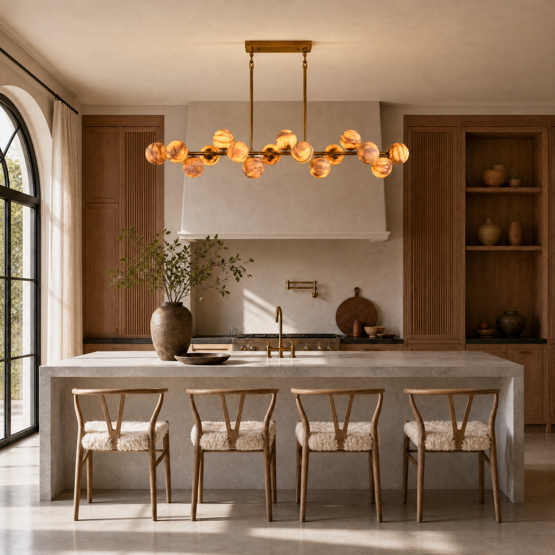55'' Mid Century Modern Linear Alabaster Sputnik Chandelier