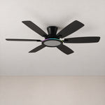 55" Walnut 6-Blade Ceiling Fan with RGB Ring Light – lights off