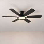 55" Walnut 6-Blade Ceiling Fan with RGB Ring Light – lights on