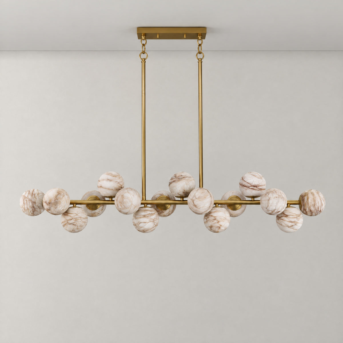55'' Mid Century Modern Linear Alabaster Sputnik Chandelier – lights off