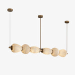 Handcrafted Alabaster Pebble Linear Chandelier – Gold & White LED