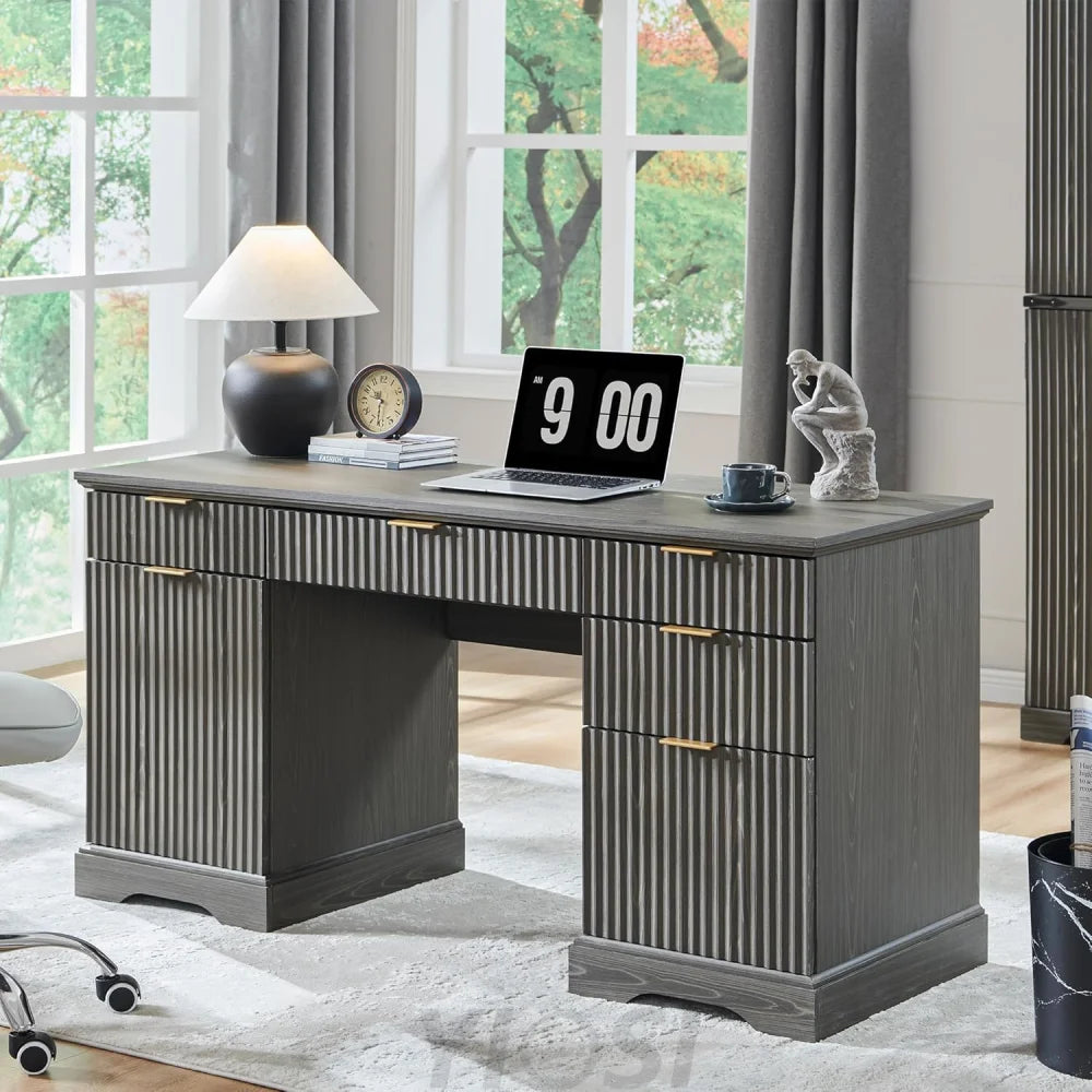 58-Inch Modern Executive Office Desk with Storage and Drawer