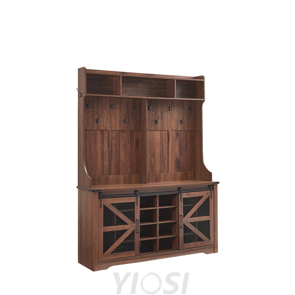 59’’ Farmhouse Hall Tree with Shoe Storage Bench & Cubbies
