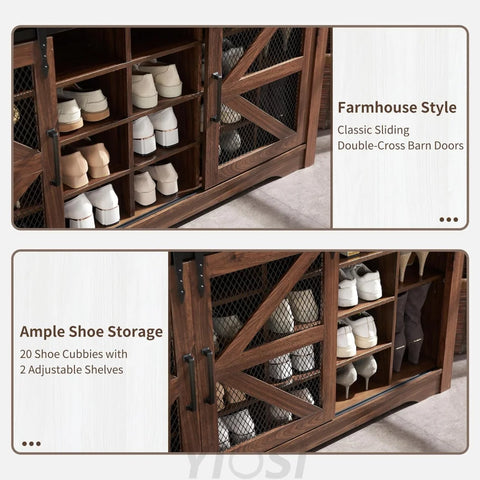 59" Farmhouse Hall Tree with Shoe Storage Bench & Cubbies