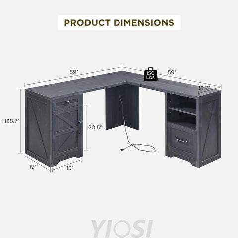 59-inch Farmhouse Computer Desk with File Cabinet - Cool Black