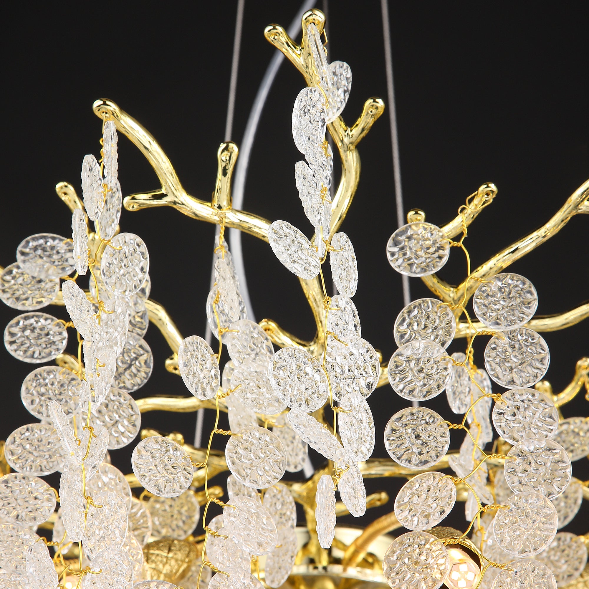 Flavia Modern Gold Blossom Crystal Round Branch Pendant Light