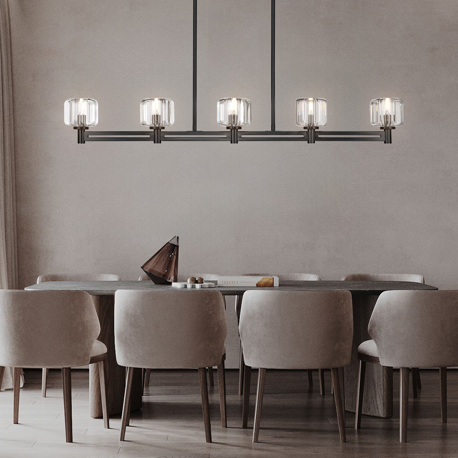 5-Light Brioche Linear Dining Pendant 54 Inch - Matte Black
