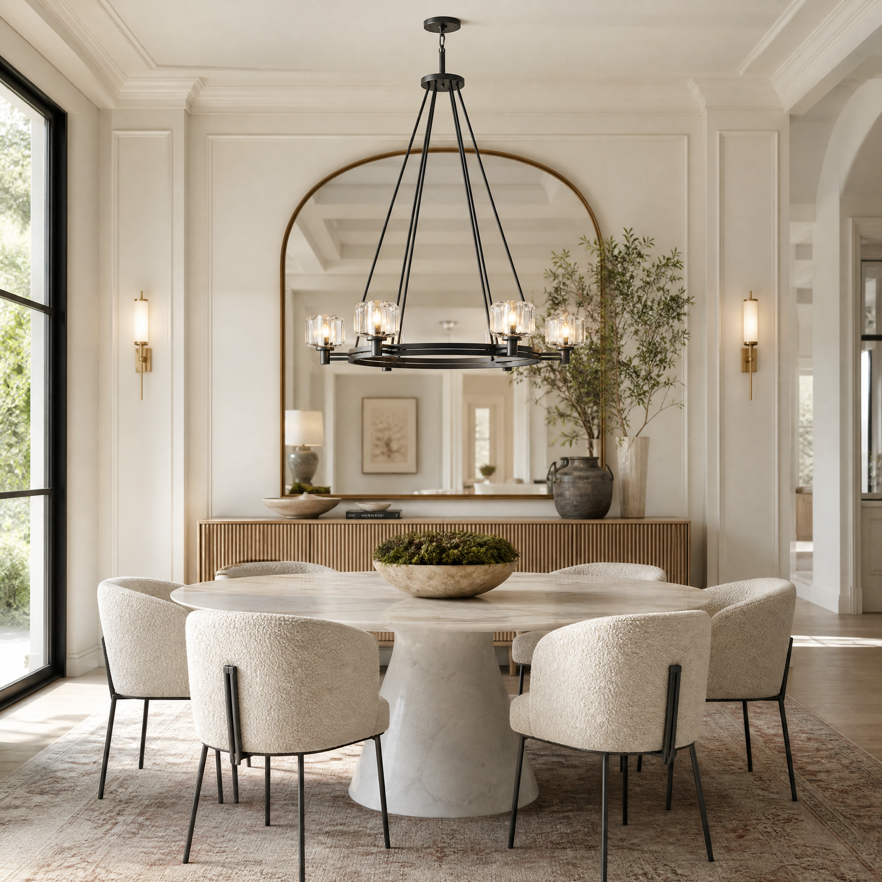 6-Light Brioche Round Pendant 36 Inch - Matte Black