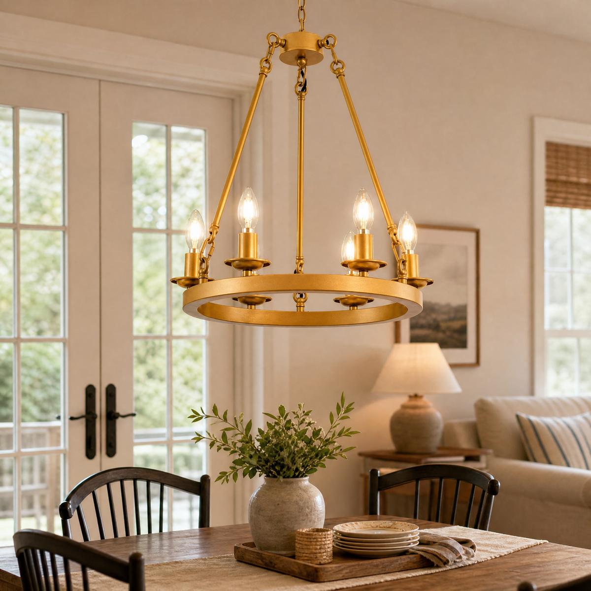 6-Light Cartwheel Chandelier - Gold