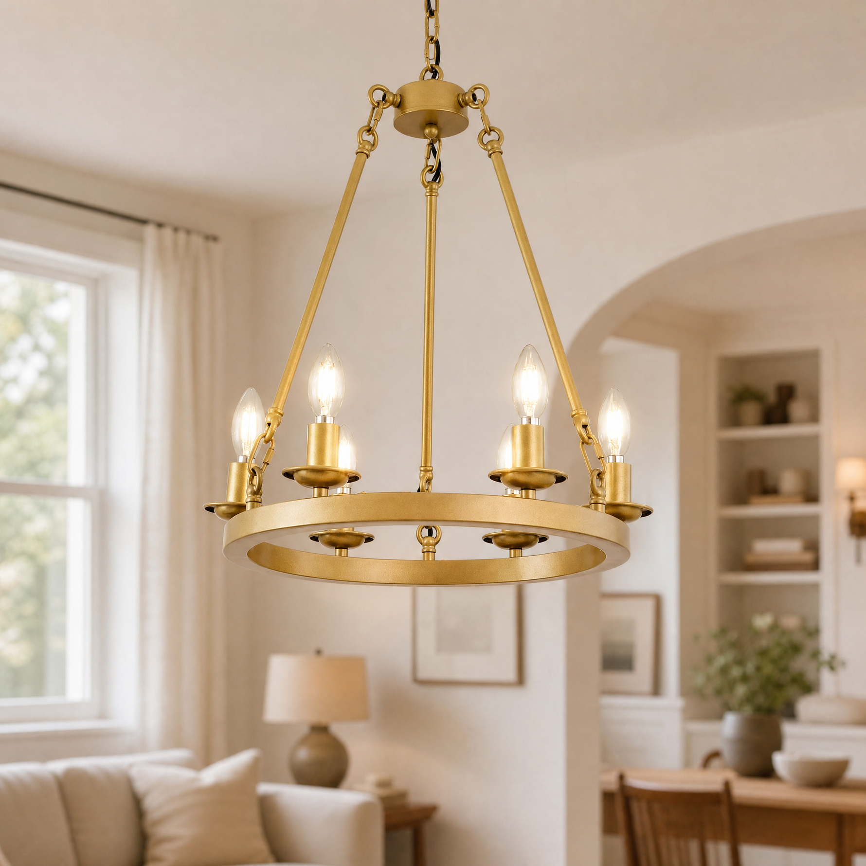 6-Light Cartwheel Chandelier - Gold