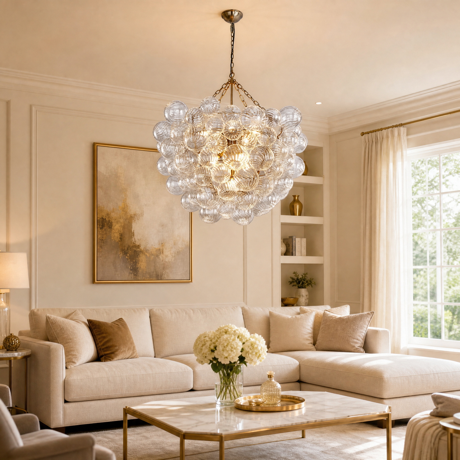 6-Light Cloth Shade Pendant Light - Copper Color