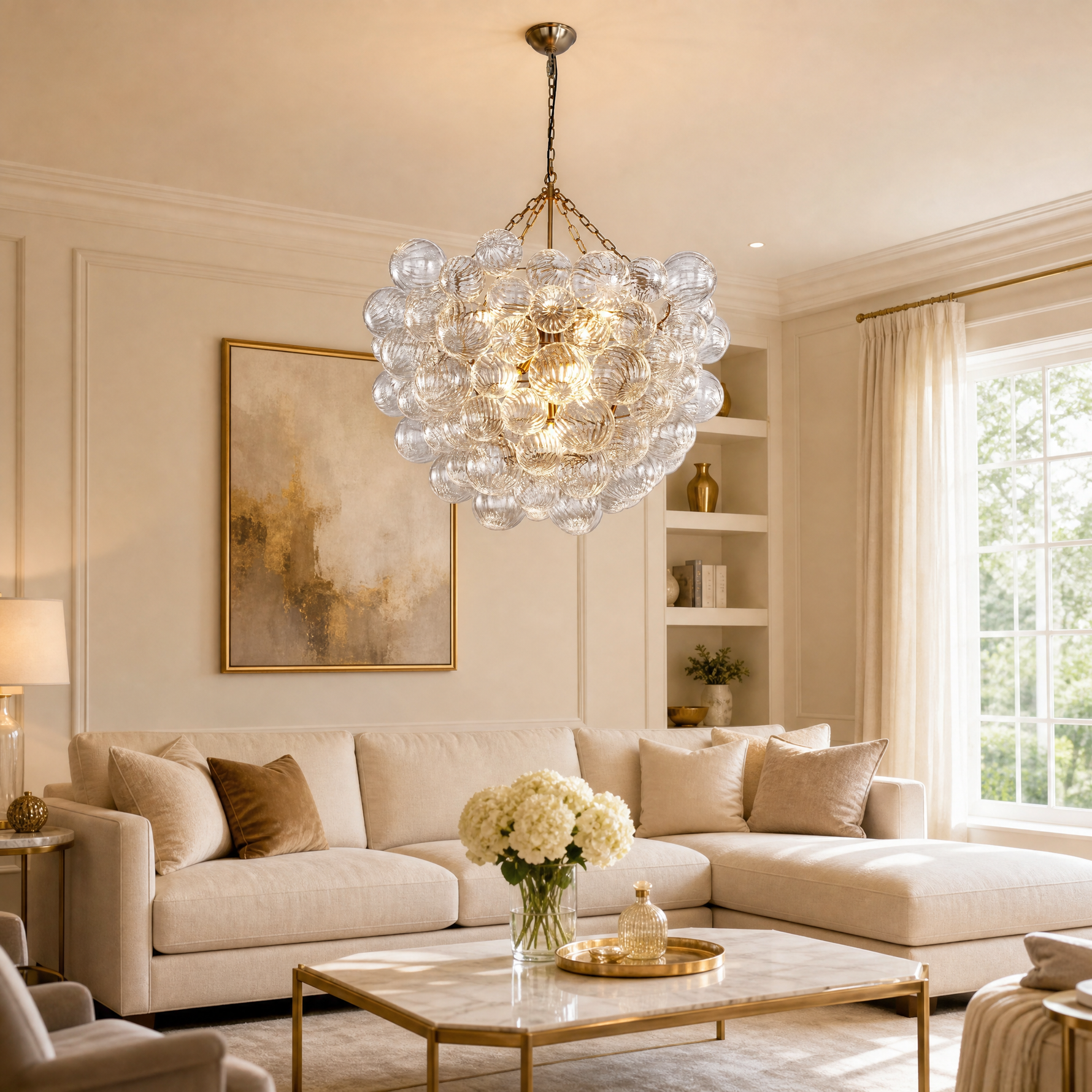 6-Light Cloth Shade Pendant Light - Copper Color