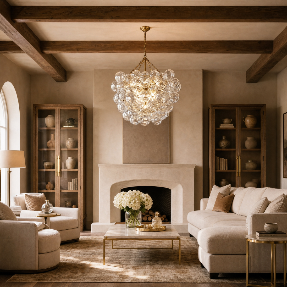 6-Light Cloth Shade Pendant Light - Copper Color