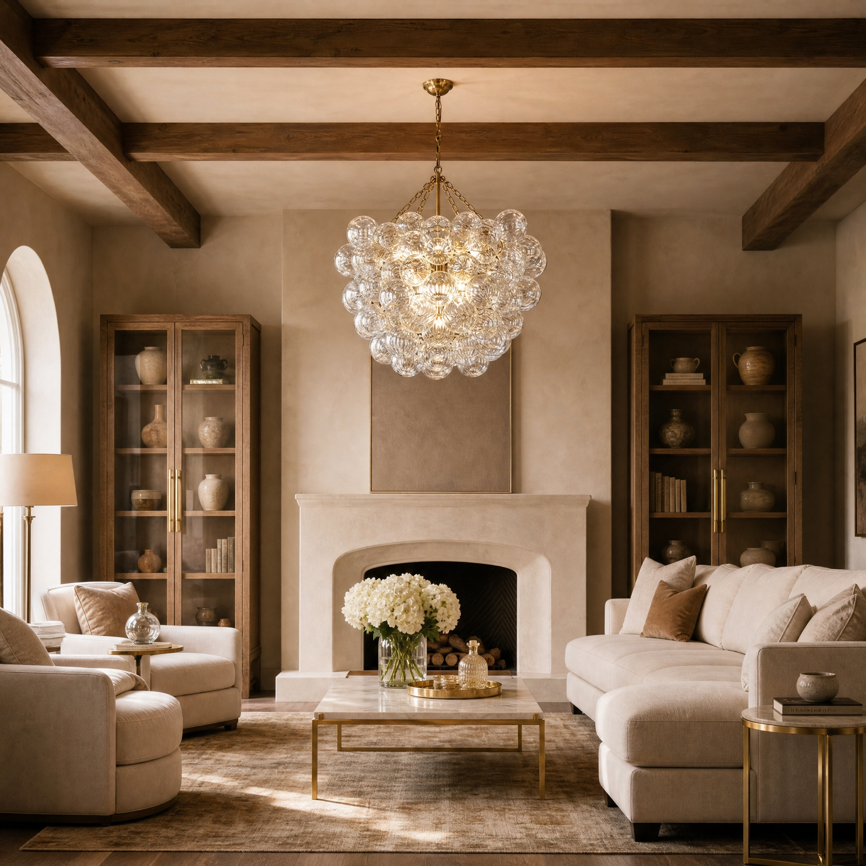 6-Light Cloth Shade Pendant Light - Copper Color