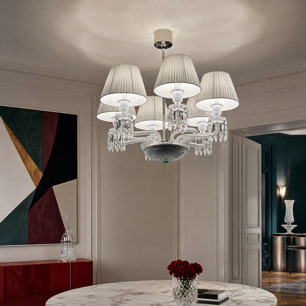6-Light Pleated Fabric Shade Crystal Chandelier
