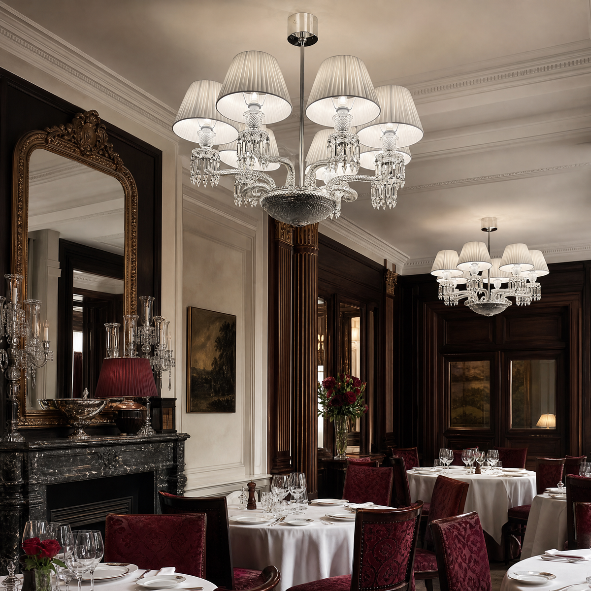 6-Light Pleated Fabric Shade Crystal Chandelier