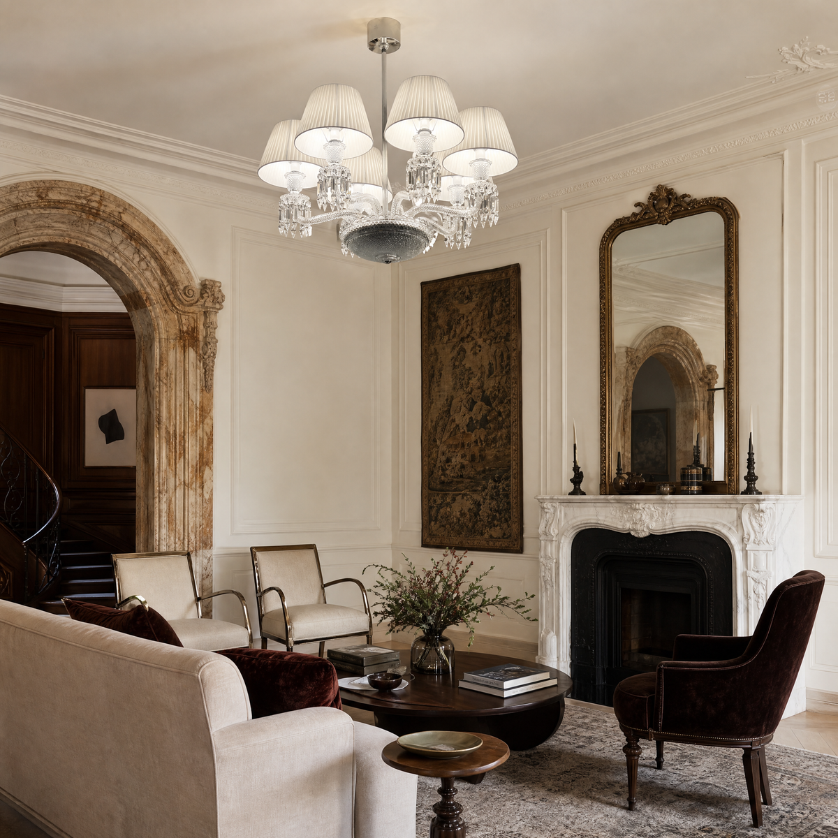 6-Light Pleated Fabric Shade Crystal Chandelier