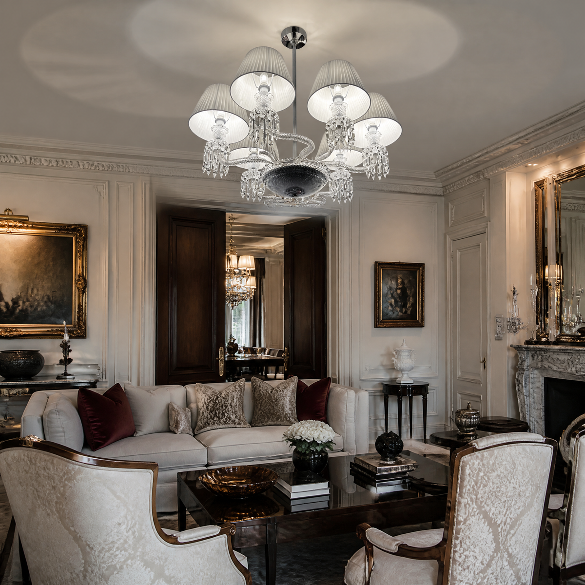 6-Light Pleated Fabric Shade Crystal Chandelier