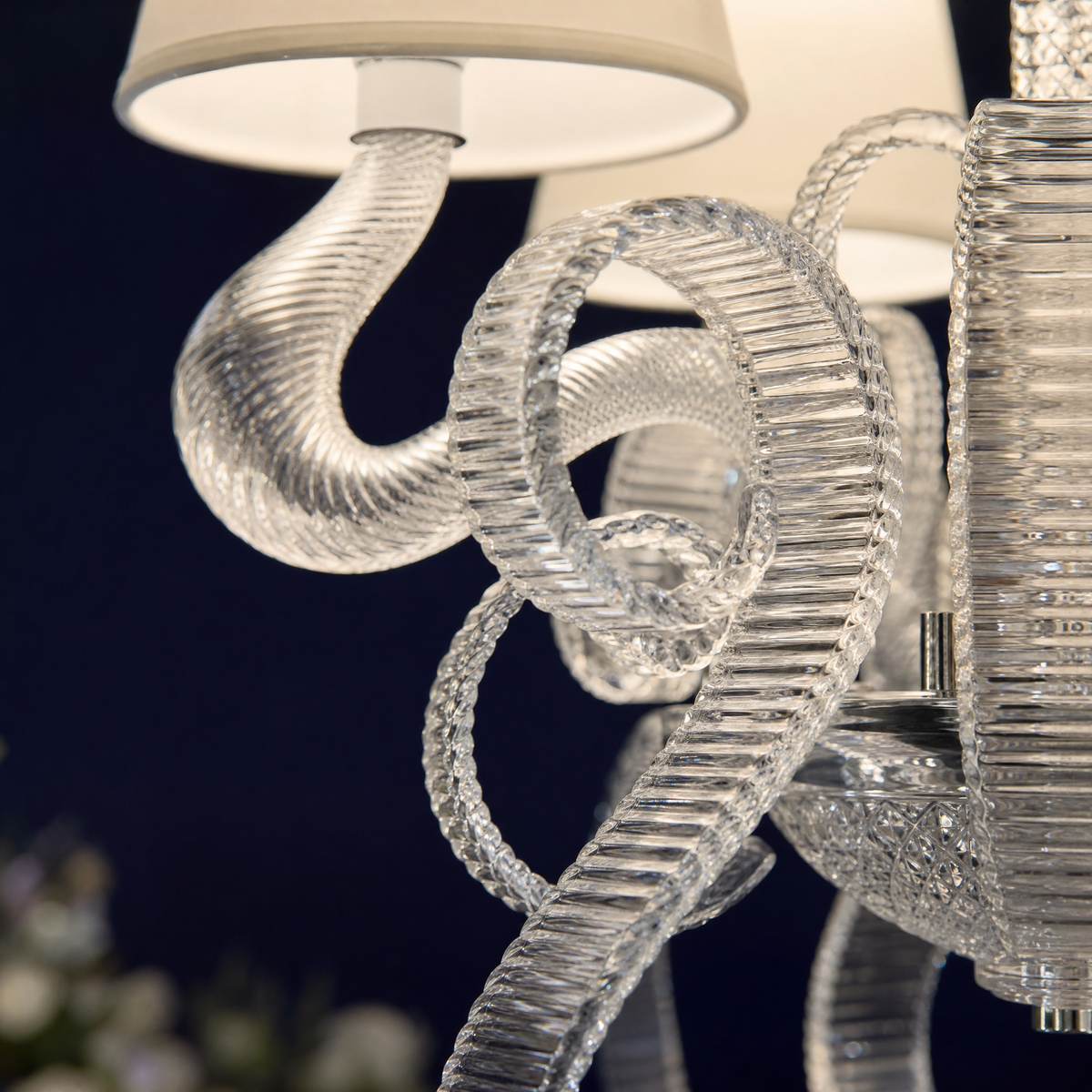 6-Light Ribbon Glass Fabric Shade Chandelier