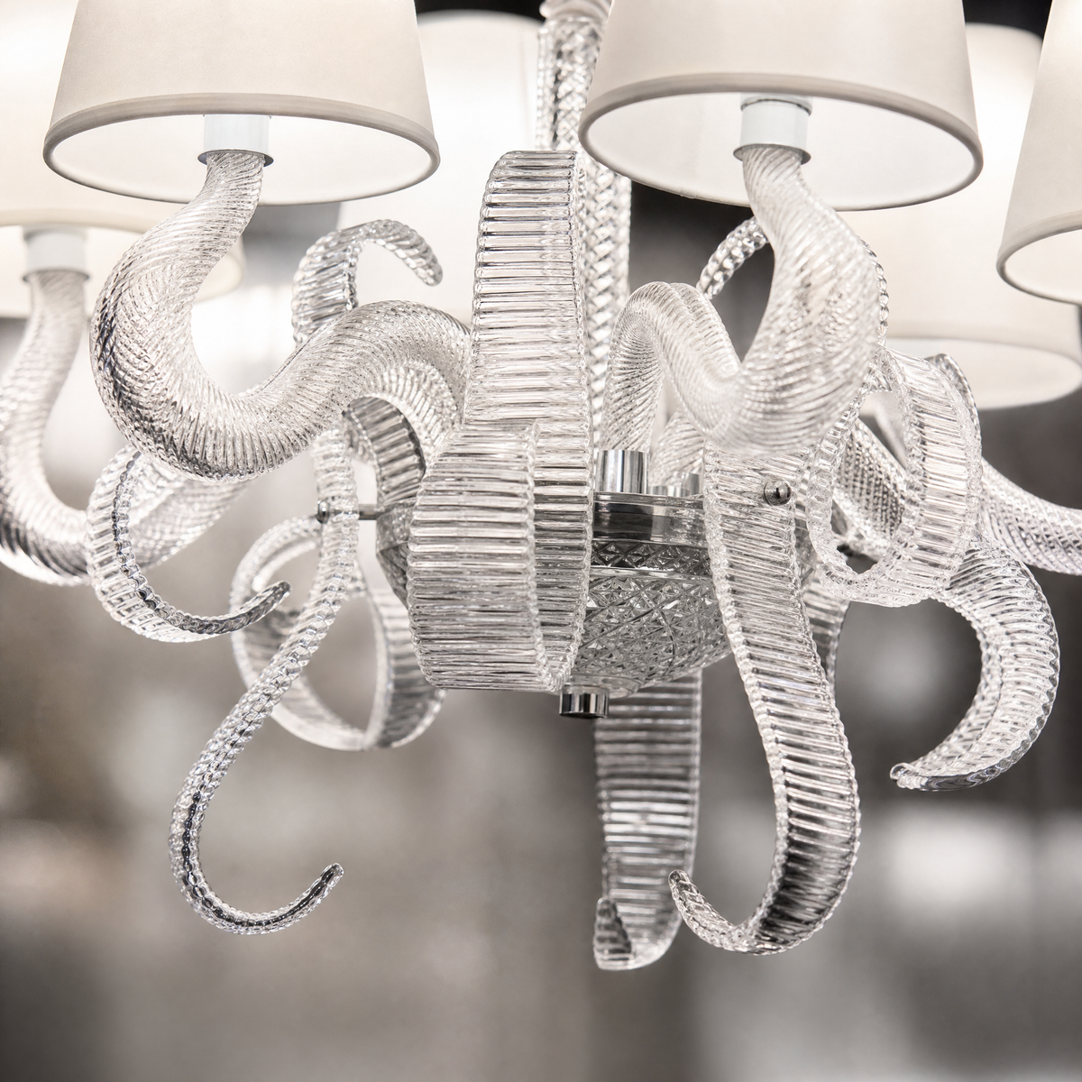6-Light Ribbon Glass Fabric Shade Chandelier