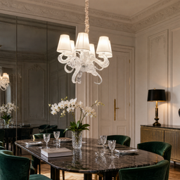 6-Light Ribbon Glass Fabric Shade Chandelier