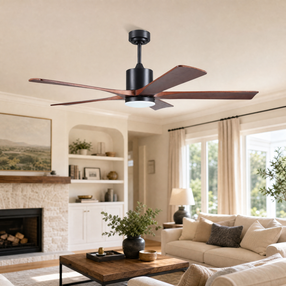 60" 5-Blade Wood Ceiling Fan with LED Disc Light