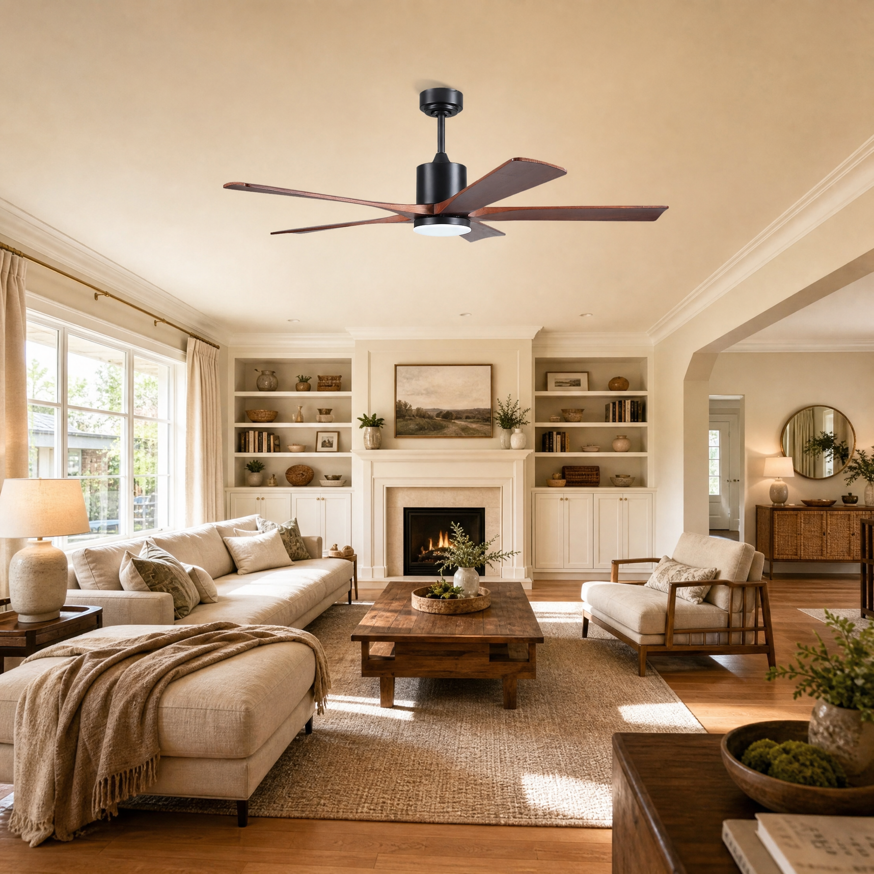 60" 5-Blade Wood Ceiling Fan with LED Disc Light