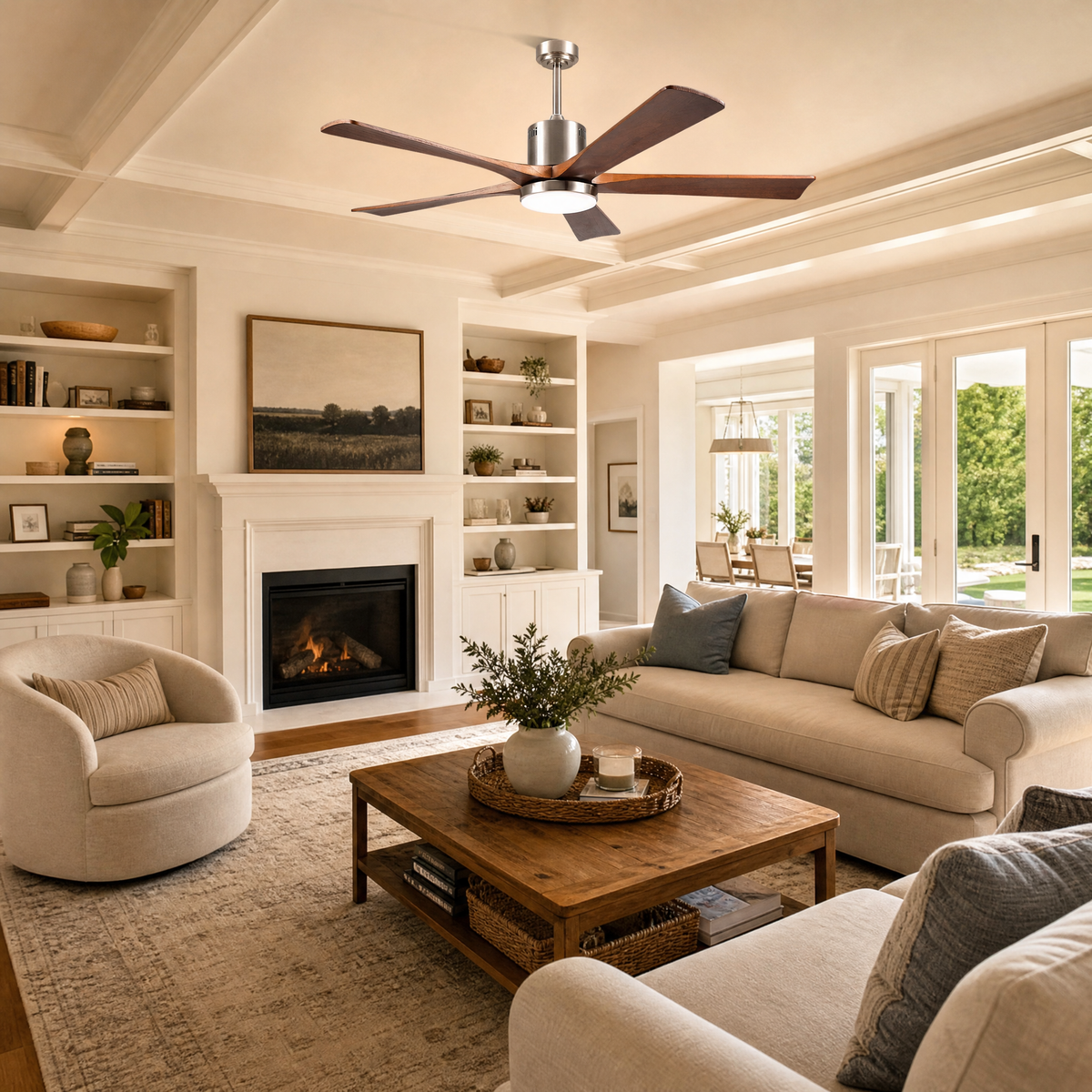 60" 5-Blade Wood Ceiling Fan with LED Disc Light