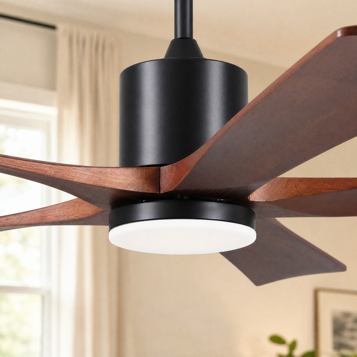60" 5-Blade Wood Ceiling Fan with LED Disc Light