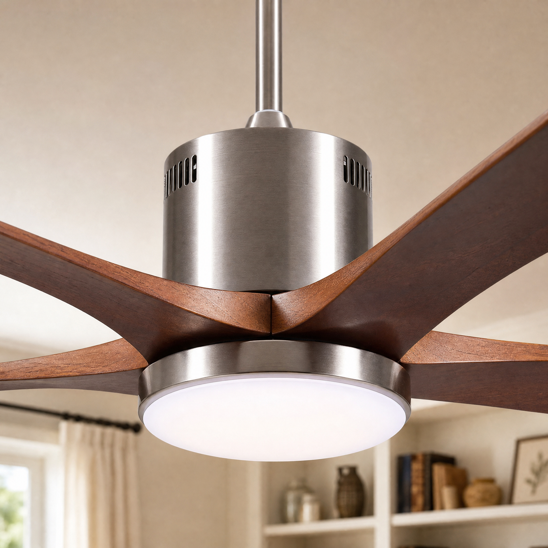 60" 5-Blade Wood Ceiling Fan with LED Disc Light