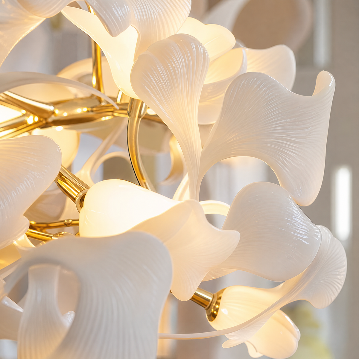 60'' Modern Gold Ceramic Ginkgo Leaf Chandelier
