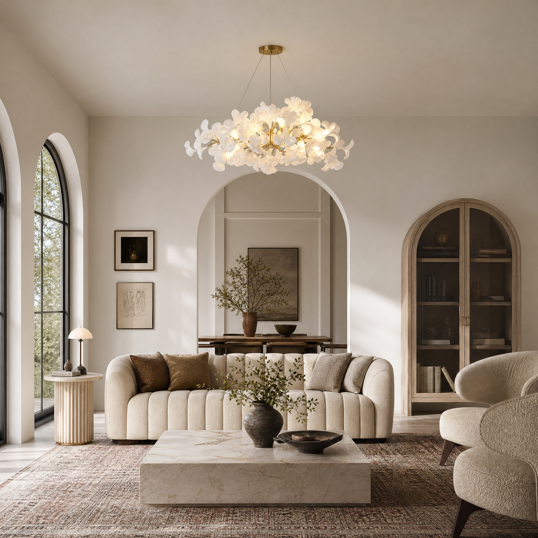 60'' Modern Gold Ceramic Ginkgo Leaf Chandelier
