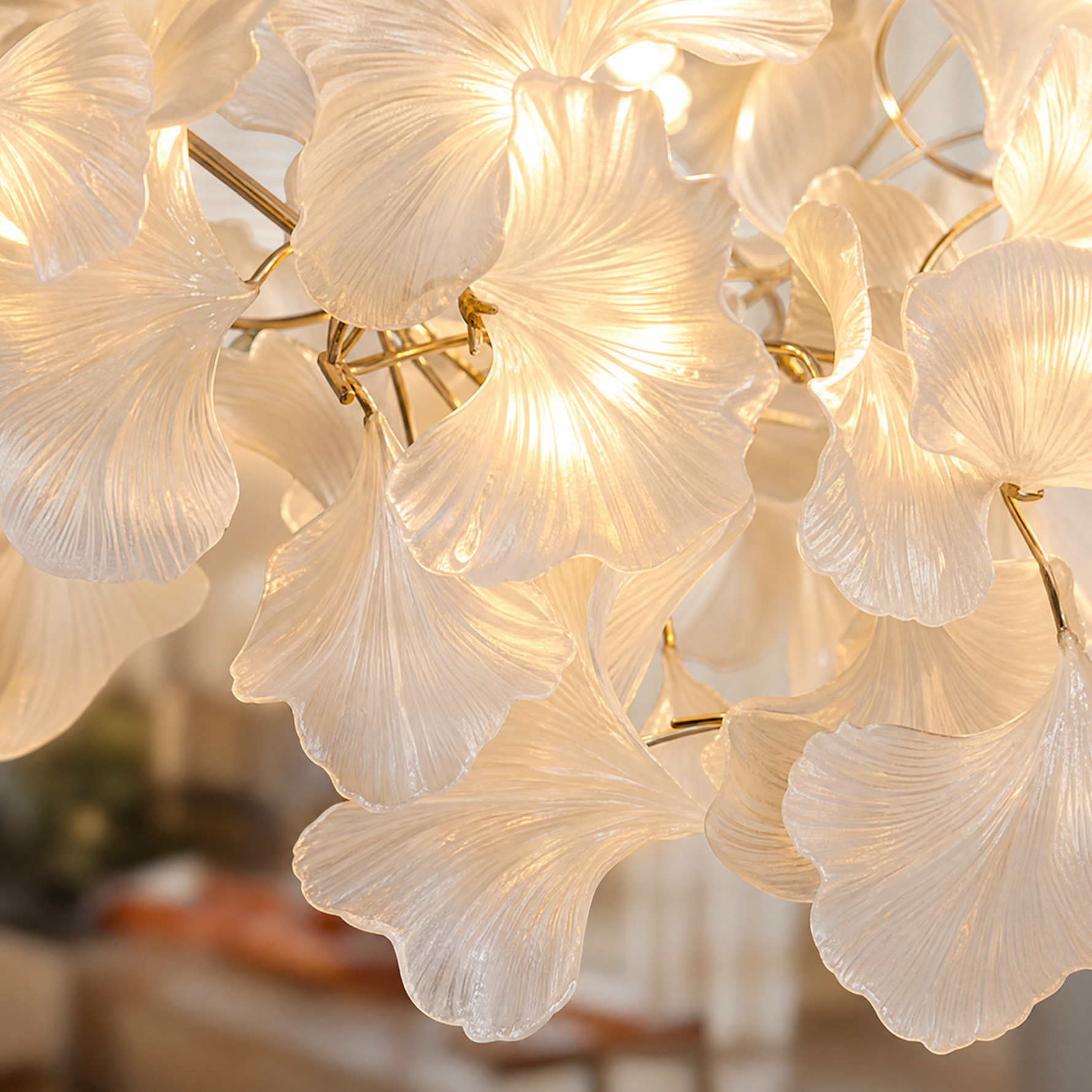 60" Silver Ceramic Ginkgo Leaf 10-Light Chandelier