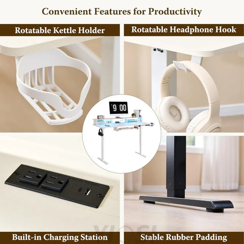 OKD 60" Electric Standing Desk with Keyboard Tray and Monitor Shelf