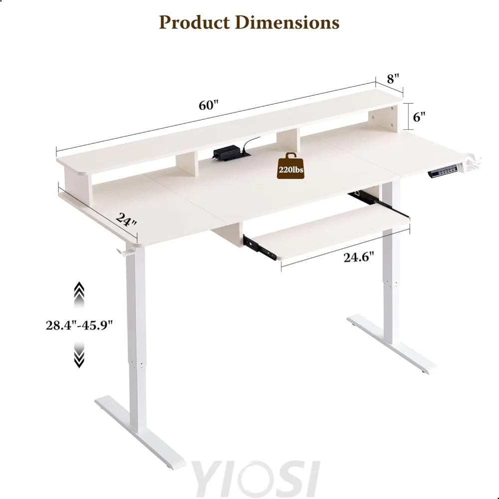 OKD 60" Electric Standing Desk with Keyboard Tray and Monitor Shelf