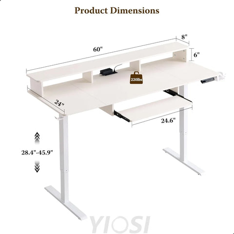 OKD 60" Electric Standing Desk with Keyboard Tray and Monitor Shelf