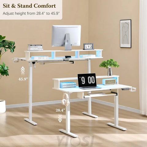 OKD 60" Electric Standing Desk with Keyboard Tray and Monitor Shelf